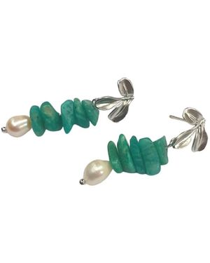 Way to Chic Jade Earrings & Pearls On Leaf Studs - Green