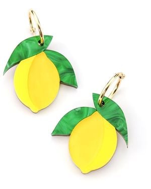 By Chavelli Sicilian Lemon Dangly Hoop Earrings - Yellow