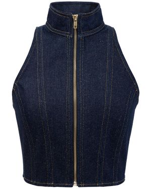 Kargede Cropped Denim Vest - Blue
