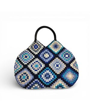 Springmoonatelier Azure Mosaic Atelier Tote – Handcrafted Luxury Granny Square Bag - Blue
