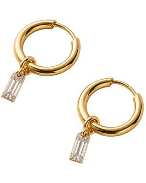 Lily Flo Jewellery Baguette Diamond Floating Solid Huggy Hoops - Metallic
