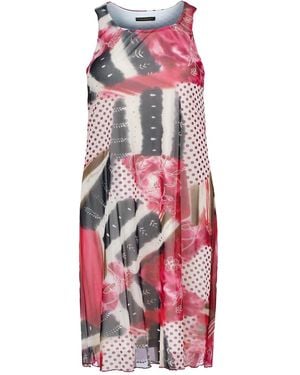 Conquista Sleeveless Midi Dress – Abstract Print, Sheer Nylon Mesh, Fully Lined - Red