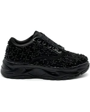 Rettrose Harper Luxury Satin Handmade Embellished Trainers - Black