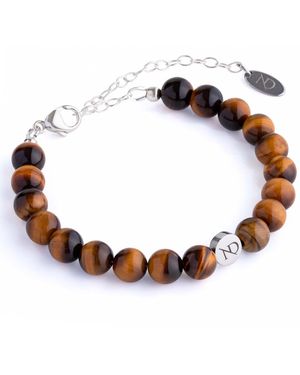 N'damus London Adjustable Tigers Eye Gemstone Bracelet & Sterling Chain - Brown