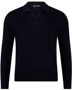 Paul James Knitwear Lightweight Cotton Lyndon Buttonless Polo Shirt - Blue