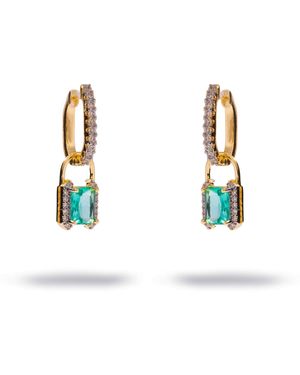 Ebru Jewelry Emerald Cut Mint Zirconia Huggies Drop Earrings - Blue