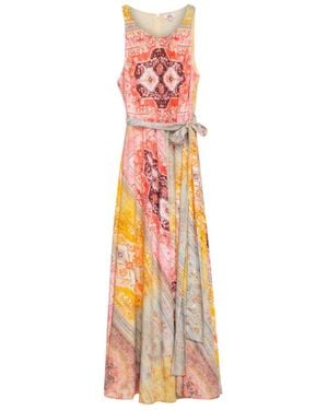 Niza Short, Flowy Dress With Long Sleeves, Geometric Print, And Tie Detail - Pink