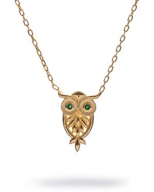 Ebru Jewelry Mystic Owl Emerald Eyes Necklace - Metallic