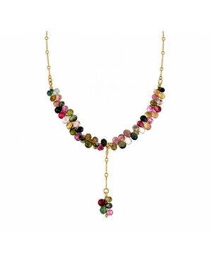Rachel Nathan Watermelon Tourmaline Tear Drop Y-Necklace - Metallic