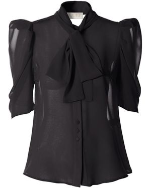 AGGI by HALEWSKI Angel Pure Short Puffed Sleeve Chiffon Blouse - Black