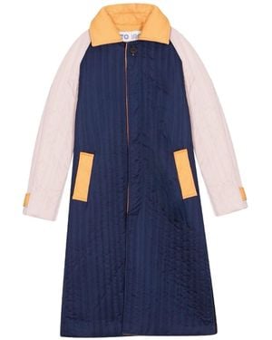 London Atelier Byproduct Neutrals Patchwork Colour Block Quilt Long Jacket - Blue