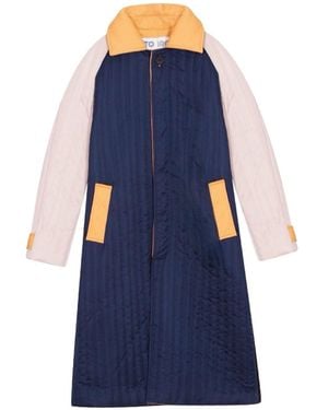 London Atelier Byproduct Neutrals Patchwork Colour Block Quilt Long Jacket - Blue