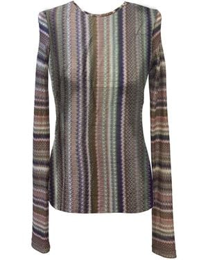 Anna Sui Wavy Chevron Knit Long Sleeve Stripe Top - Brown