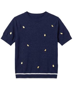 Brodie Cashmere Lemon Ditsy Embroidery Tee - Blue