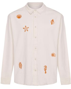 INGMARSON Shell Embroidered Organic Cotton Shirt Ecru - Pink