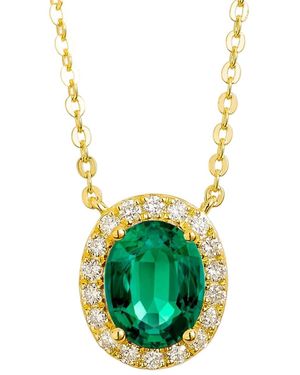 Juvetti Mina Oval Emerald & Diamond Halo Necklace - Green