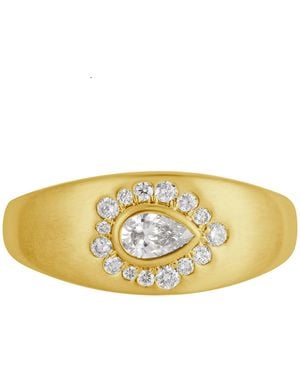 Artisan Pear Shape Diamond Halo Signet Ring - Yellow