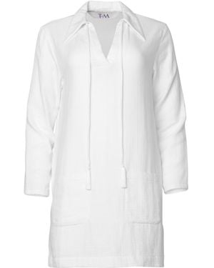 Tiger and the Monkey The Anna Triple Cotton Gauze Short Dress With Silk Tassels - White