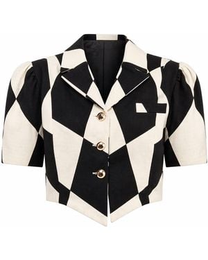 Castaneda Shot Sleeves Tailored Jacket Crop Waist - Black
