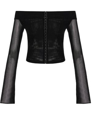 Khéla the Label Hooked Up Off Shoulder Mesh Top With Hook And Eye Closure - Black
