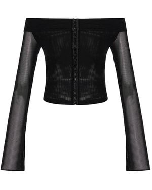 Khéla the Label Hooked Up Off Shoulder Mesh Top With Hook And Eye Closure - Black