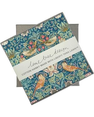 Lime Tree Design Strawberry Thief Single Boxed Hanky Made With Liberty Fabric - Blue