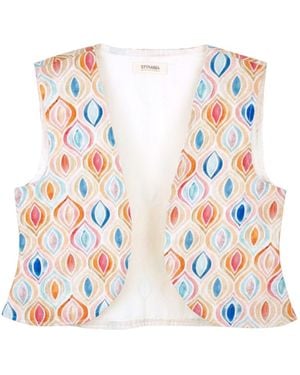 Stovaria Artful Teardrop Cotton-Linen Vest – Statement Waistcoat - White