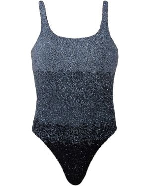 Self-Adore Ombre Hand-Beaded Embellished One-Piece Swimsuit - Blue