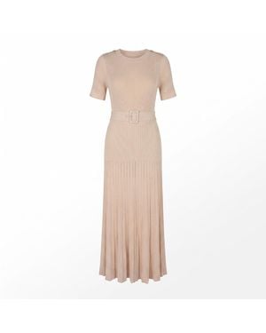 Modenaire Neutrals Ribbed Knit Dress Refined Silhouette - Natural