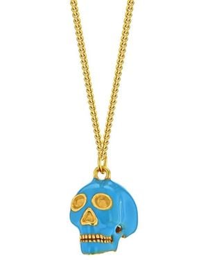 True Rocks Turquoise Enamel & Gold Plated Mini Skull Pendant - Blue