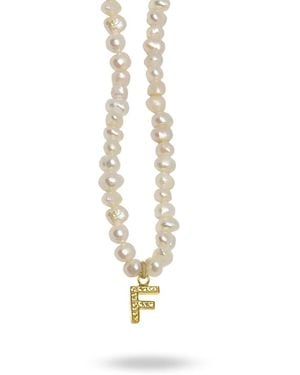 LINYA JEWELLERY Mono Letter Pearl Necklace F - Metallic