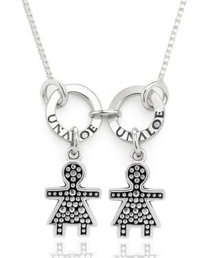 Unaloe Sterling Necklace With Two Baby Girl Charms, Perfect Gift For Moms And Families - White