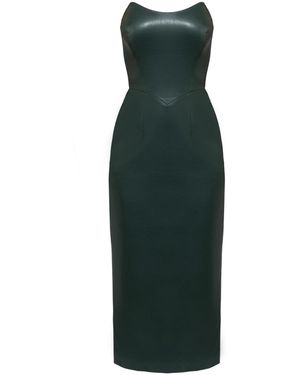 Nomi Fame Angelina Dark Faux Leather Corset Midi Dress - Green