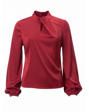 Carloslines Draped Mock Neck Long Sleeve Shirt - Red