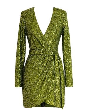 Richa Sharma Luminous Chartreuse Sequin Wrap Dress - Green