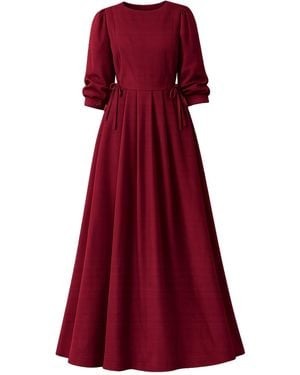 Nikka Place Long Linen Formal Dress With Bracelet Sleeves - Red