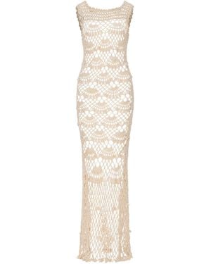Andreeva Neutrals Pearl Handmade Maxi Crochet Dress - White