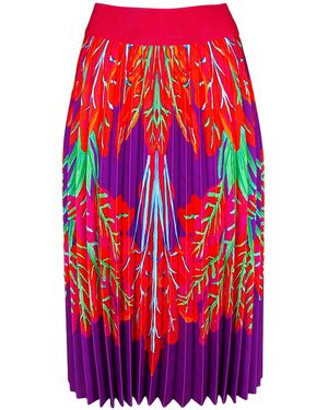 Lalipop Design Half Circle Pleated Purple Midi Skirt With Red Leaves Print
