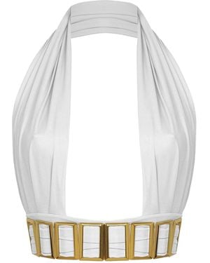 ANTONINIAS Petisa Halter Neck Bikini Top With Golden Details - White