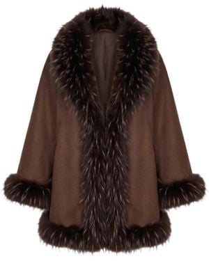 Saachi Shaggy Faux Fur Cape Kimono - Brown