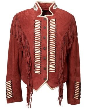 Zasta Studio Warrior Suede Leather Jacket With Fringes - Red