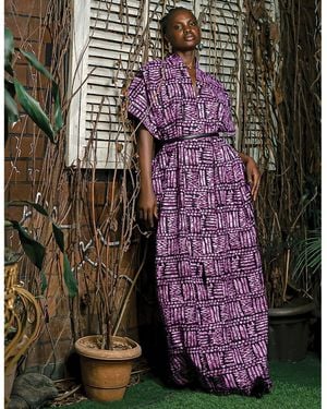 Chuks Collins Ajah Collection- Print Long Dress - Purple