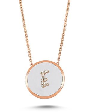 Ecce | Artisan Diamonds 14K Solid Rose Enamel Full Diamond Initial Necklace - White