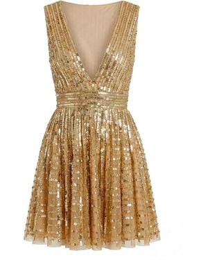 Mac Duggal Sleeveless Embellished V-Neck Mini Dress - Metallic