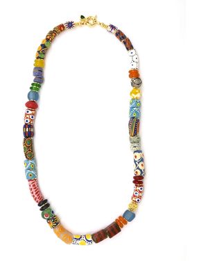 Shar Oke African Krobo Multicoloured Glass Necklace V2 - Metallic