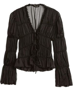 Nocturne Ruched Sheer Blouse - Black