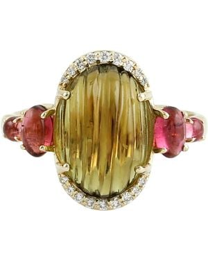 Artisan 14K Tourmaline, Tourmaline & Diamond Statement Ring - Metallic