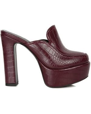 Rag & Co Bauhaus Croc Pattern Heeled Platform Mules - Purple