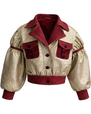 Zasta Studio Sentinel Leather Crop Bomber Jacket - Red