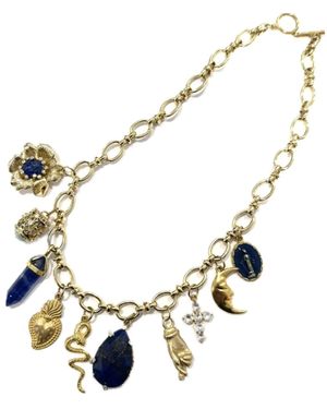 Achala Handcrafted Lapis Charm Necklace - Metallic